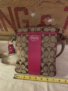 COACH Signature Canvas Crossbody Bag in Brown & Pink